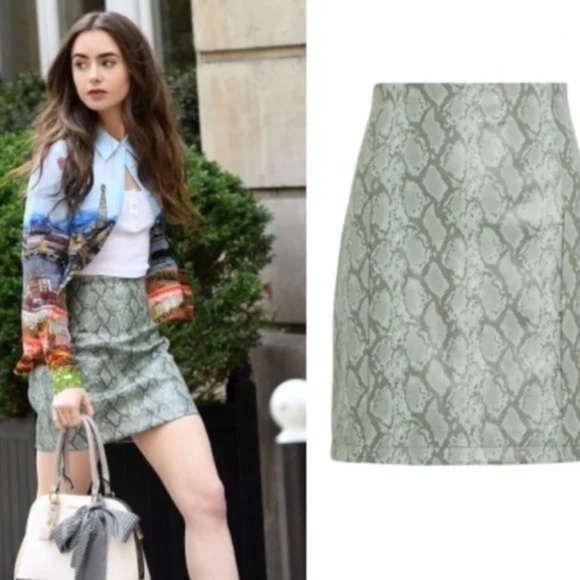Ronny Kobo Rida Sage Snake Skin Vegan Leather Mini Skirt - Picture 2 of 7
